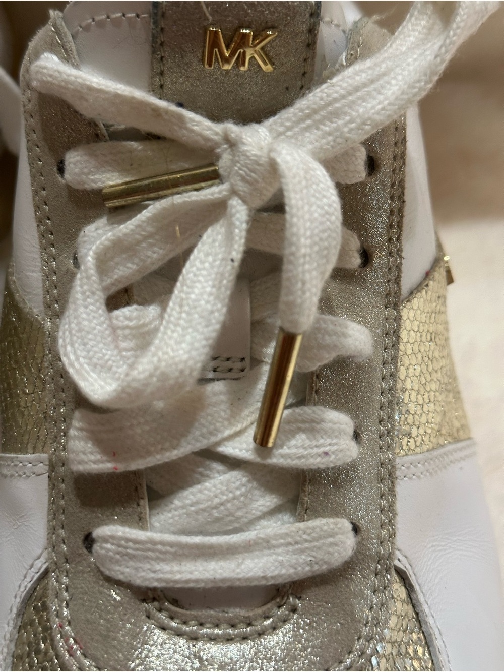 Michael Kors White and Gold Women's Sparkle Lace-Up Sneakers - Picture 4 of 10